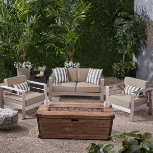 Outdoor 3 Piece Aluminum Chat Set with Cushions and Fire Pit - NH908703 patio chairs, outdoor seating
