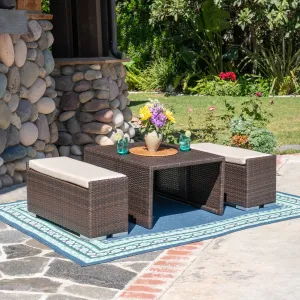 Outdoor 3 Piece Aluminum Framed Coffee Table and Ottoman Set - NH399403 patio chairs, outdoor seating