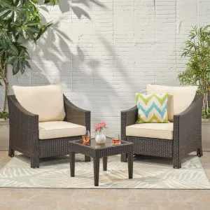 Outdoor 3-piece Brown Wicker Bistro Set with Cushions - NH160692 patio chairs, outdoor seating