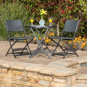 Outdoor 3-Piece Gray Wicker Folding Bistro Set With Aquatex Glass Top - NH807692 patio chairs, outdoor seating
