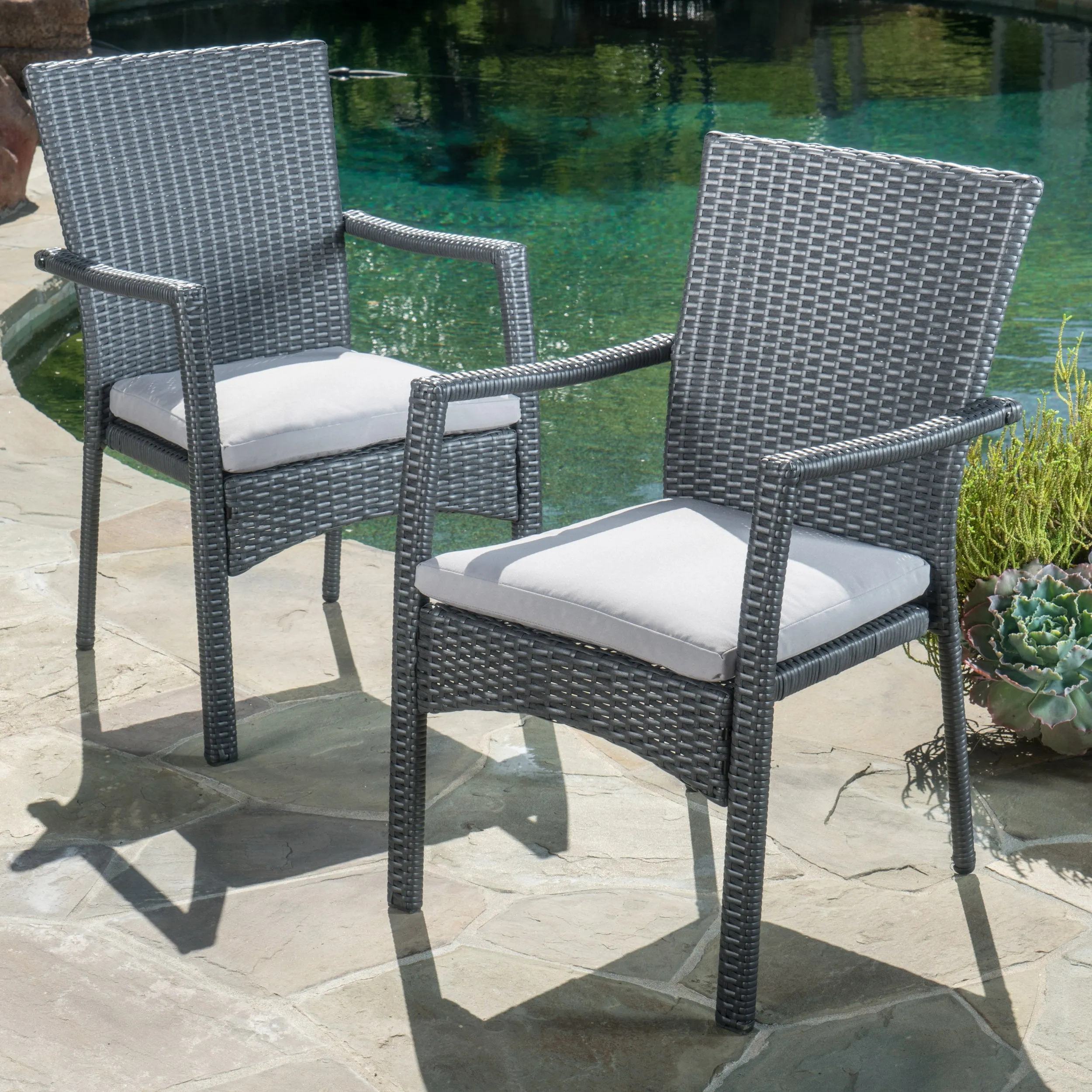 Outdoor 3 Piece Grey Wicker Dining Set with Cushions - NH002003