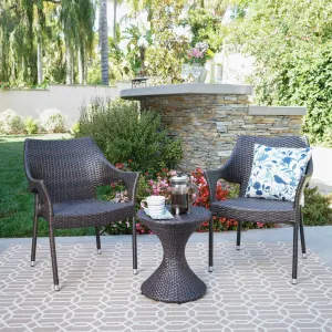 Outdoor 3 Piece Multi-Brown Wicker Chat Set with Stacking Chairs - NH484103 patio chairs, outdoor seating