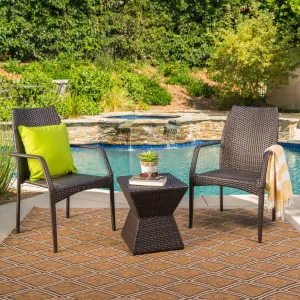 Outdoor 3 Piece Multi-Brown Wicker Chat Set with Stacking Chairs - NH974103 patio chairs, outdoor seating