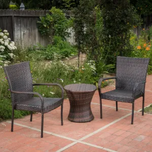 Outdoor 3 Piece Multi-brown Wicker Stacking Chair Chat Set - NH349003 patio chairs, outdoor seating