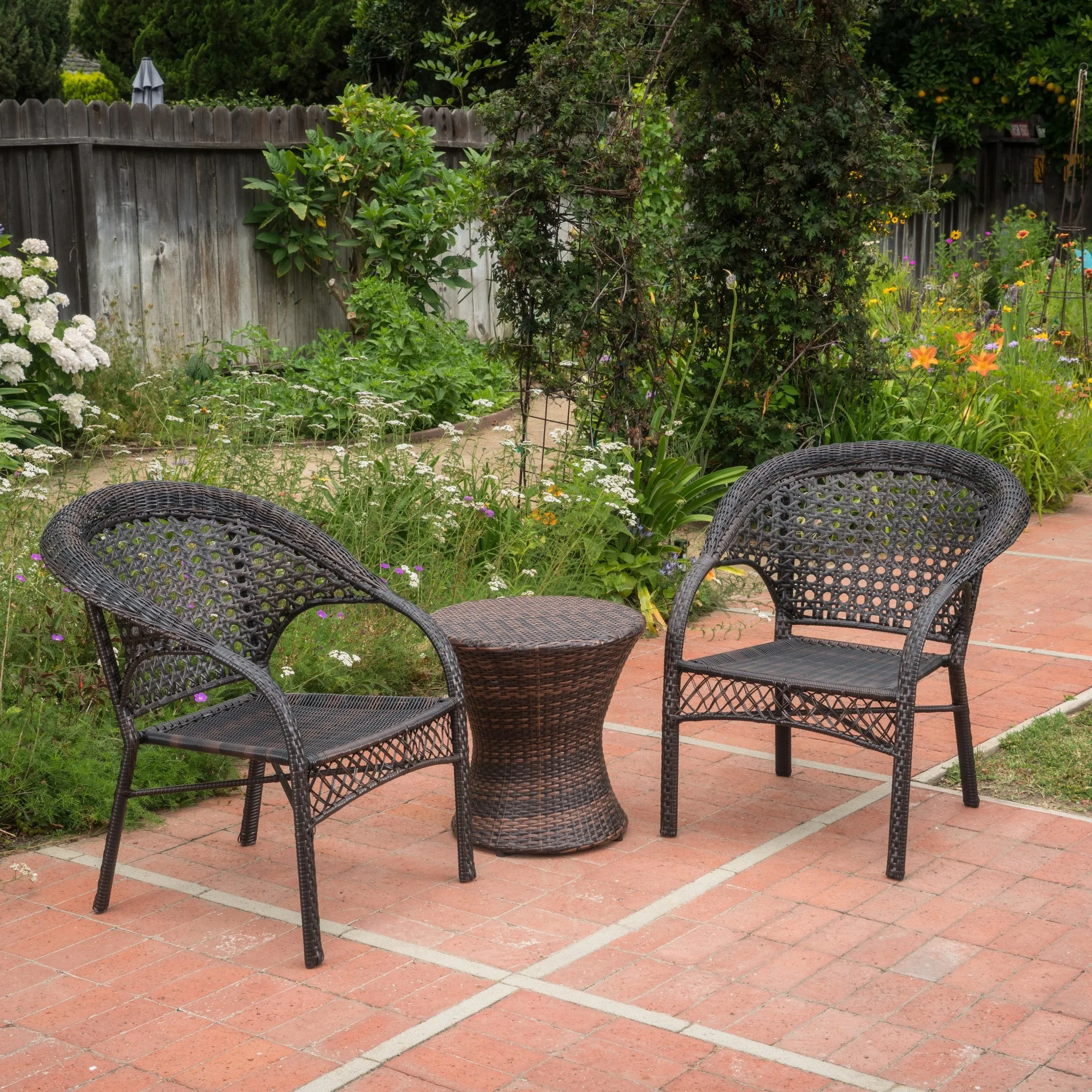 Outdoor 3 Piece Multi-brown Wicker Stacking Chair Chat Set - NH839003 patio chairs, outdoor seating