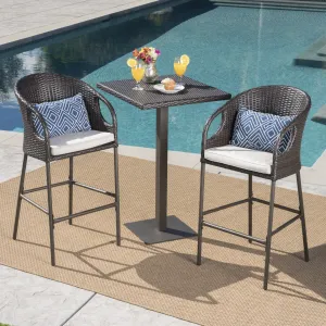 Outdoor 3 Piece Wicker Bar Set with Water Resistant Cushions - NH418203 patio chairs, outdoor seating