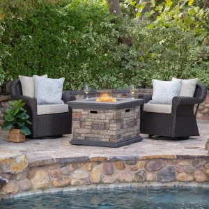 Outdoor 3 Piece Wicker Rocker and Gas Firepit Set - NH742003 patio chairs, outdoor seating