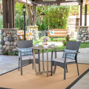Outdoor 3 Piece Wood and Wicker Bistro Set, Gray and Gray - NH861503 patio chairs, outdoor seating