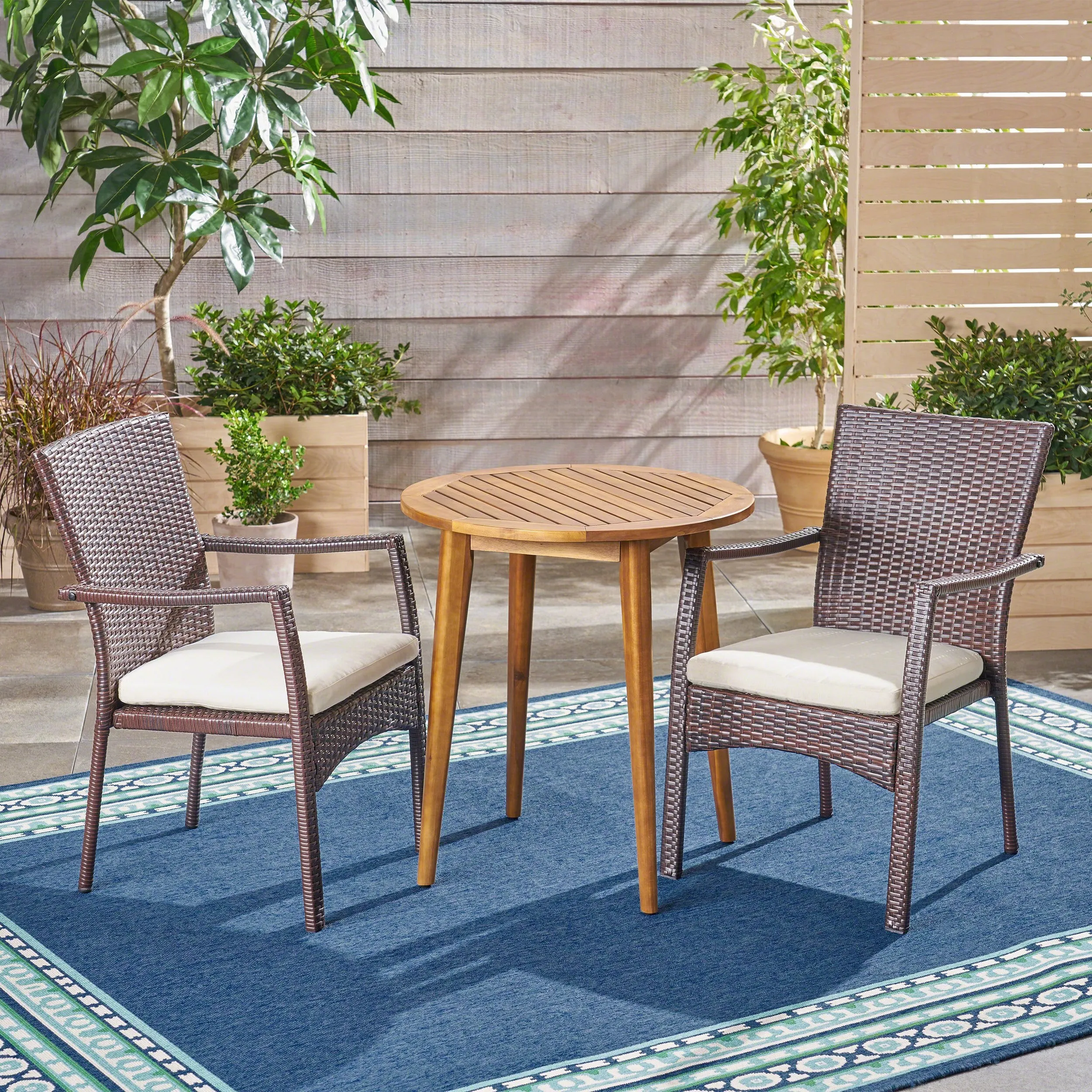 Outdoor 3 Piece Wood  and Wicker Bistro Set - NH872503 patio chairs, outdoor seating