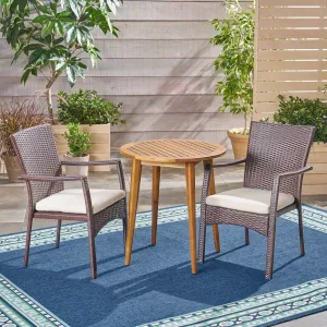Outdoor 3 Piece Wood  and Wicker Bistro Set - NH872503 patio chairs, outdoor seating