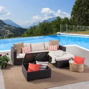 Outdoor 3 Seat Wicker Couch Set with  Storage Coffee Table - NH923403 patio chairs, outdoor seating