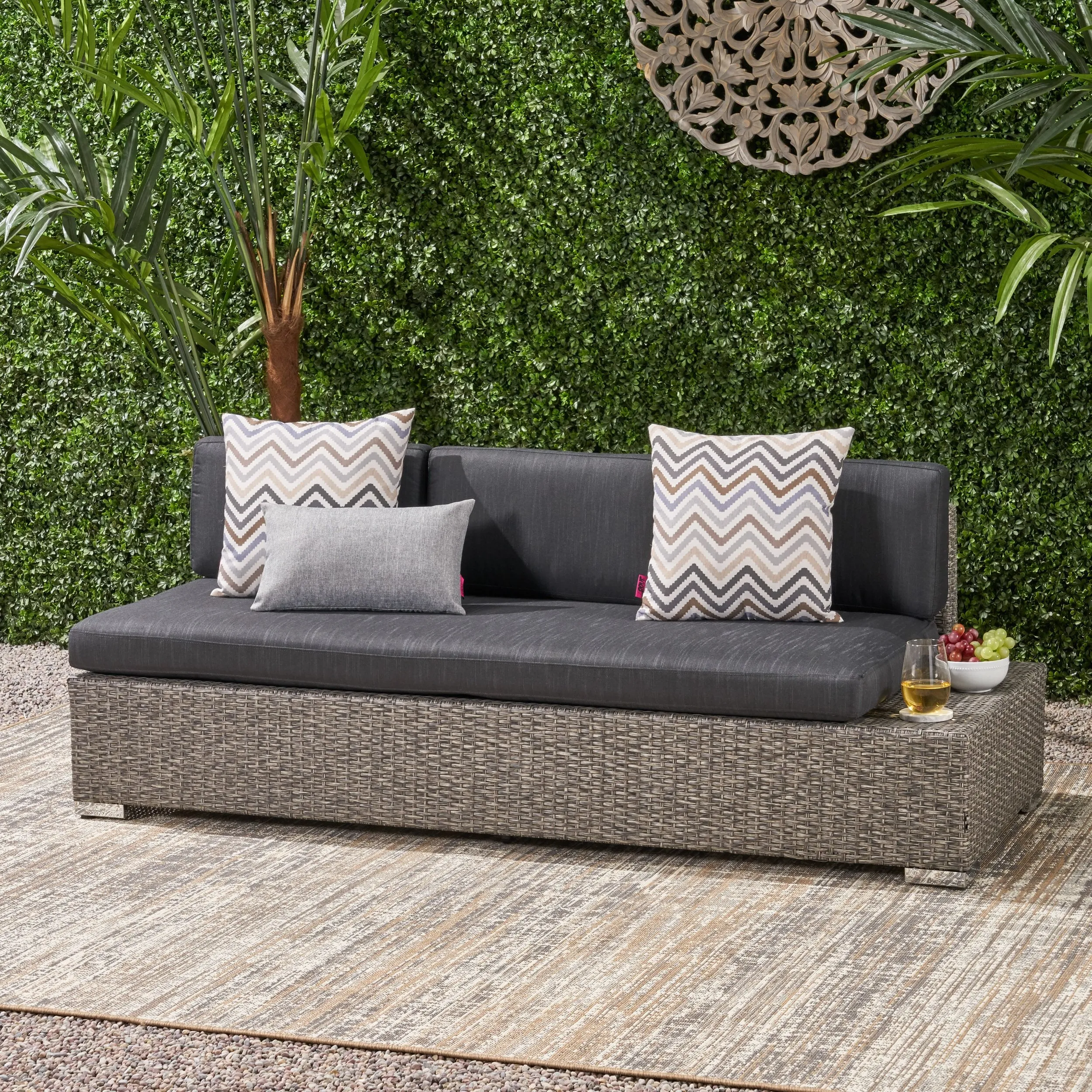 Outdoor 3 Seater Wicker Right Sofa, Mixed Black with Dark Grey Cushions - NH076403 patio chairs, outdoor seating