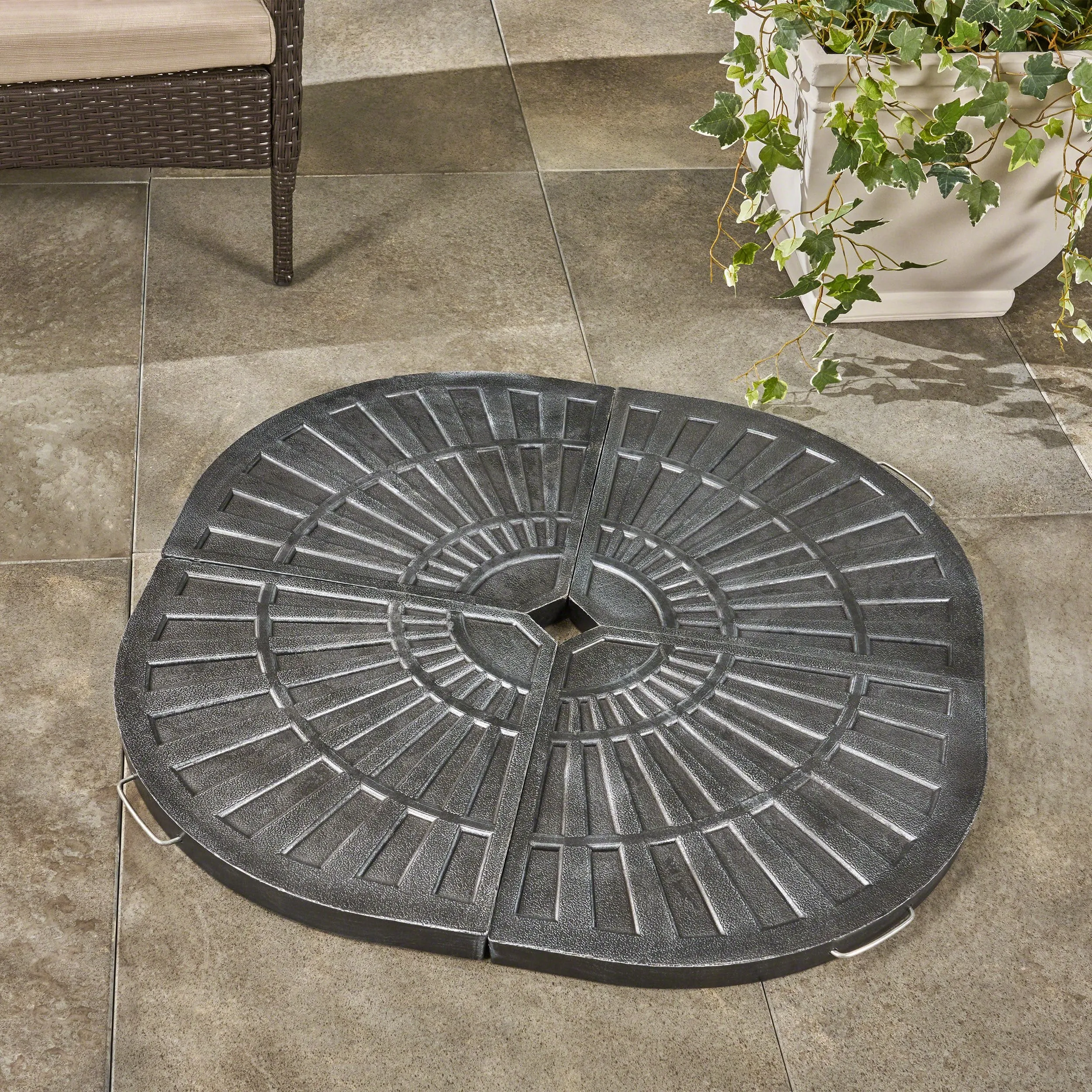 Outdoor 30lb Fan-Shaped Resin Umbrella Base (Set of 4), Brushed Black - NH586403 patio chairs, outdoor seating