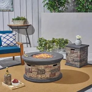 Outdoor 32" Round Light Weight Concrete Fire Pit - 40,000 BTU, Mixed Brown - NH308703 patio chairs, outdoor seating