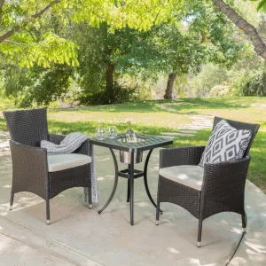 Outdoor 3Pc Wicker Bistro Set w/ Water Resistant Cushions - NH876003 patio chairs, outdoor seating