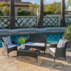 Outdoor 4 Piece Wicker Chat Set with Water Resistant Cushions - NH713303 patio chairs, outdoor seating
