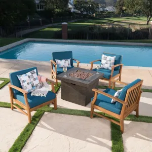 Outdoor 4 Seat Teak Finished Acacia Wood Club Chairs Fire Pit Chat Set - NH237303 patio chairs, outdoor seating