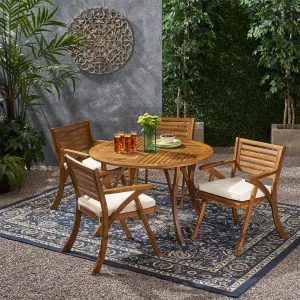 Outdoor 4 Seater Acacia Wood Circular Dining Set with Cushions - NH359903 patio chairs, outdoor seating