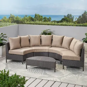 Outdoor 4 Seater Curved Wicker Sectional Sofa Set with Coffee Table - NH763932 patio chairs, outdoor seating