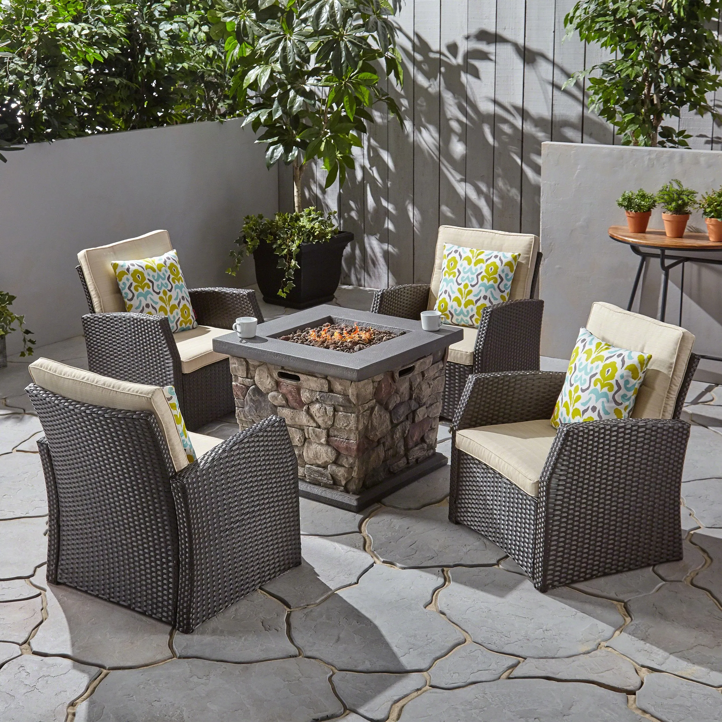 Outdoor 4 Seater Wicker Chat Set with Fire Pit - NH095603 patio chairs, outdoor seating
