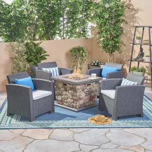 Outdoor 4-Seater Wicker Print Club Chair Chat Set With Fire Pit - NH823603 patio chairs, outdoor seating