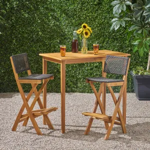 Outdoor 45" Rectangular 3 Piece Wood and Wicker Bar Height Set - NH443903 patio chairs, outdoor seating