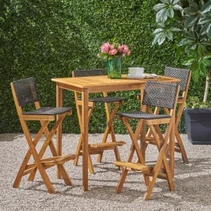 Outdoor 45" Rectangular 5 Piece Wood and Wicker Bar Height Set - NH643903 patio chairs, outdoor seating