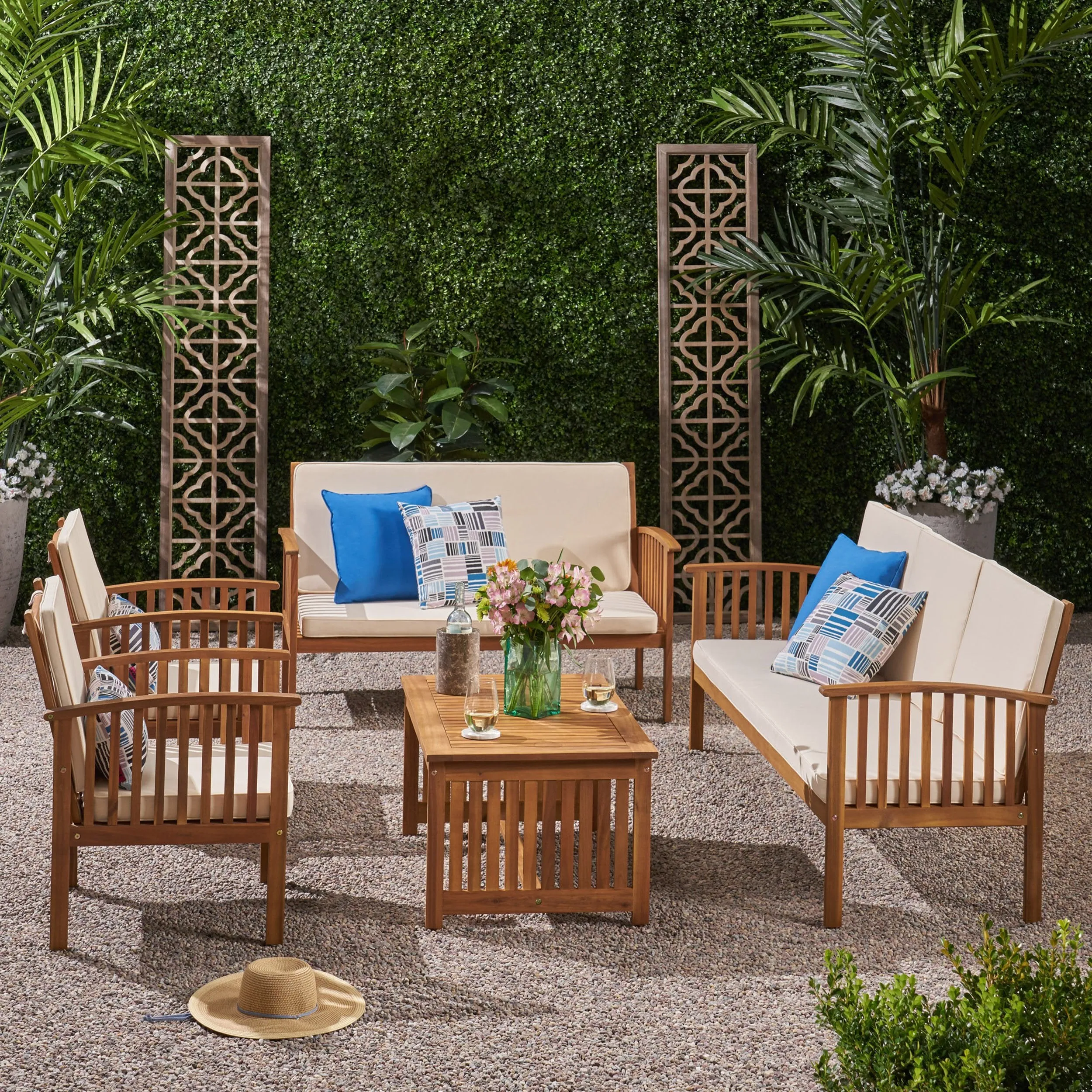 Outdoor 5 Piece Acacia Wood Conversational Set - NH891803 patio chairs, outdoor seating