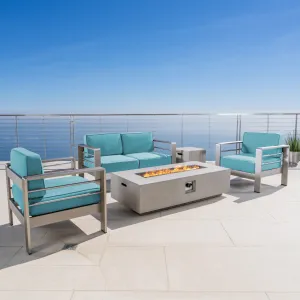 Outdoor 5 Piece Aluminum Chat Set with Sunbrella Cushions and Fire Pit - NH693303 patio chairs, outdoor seating