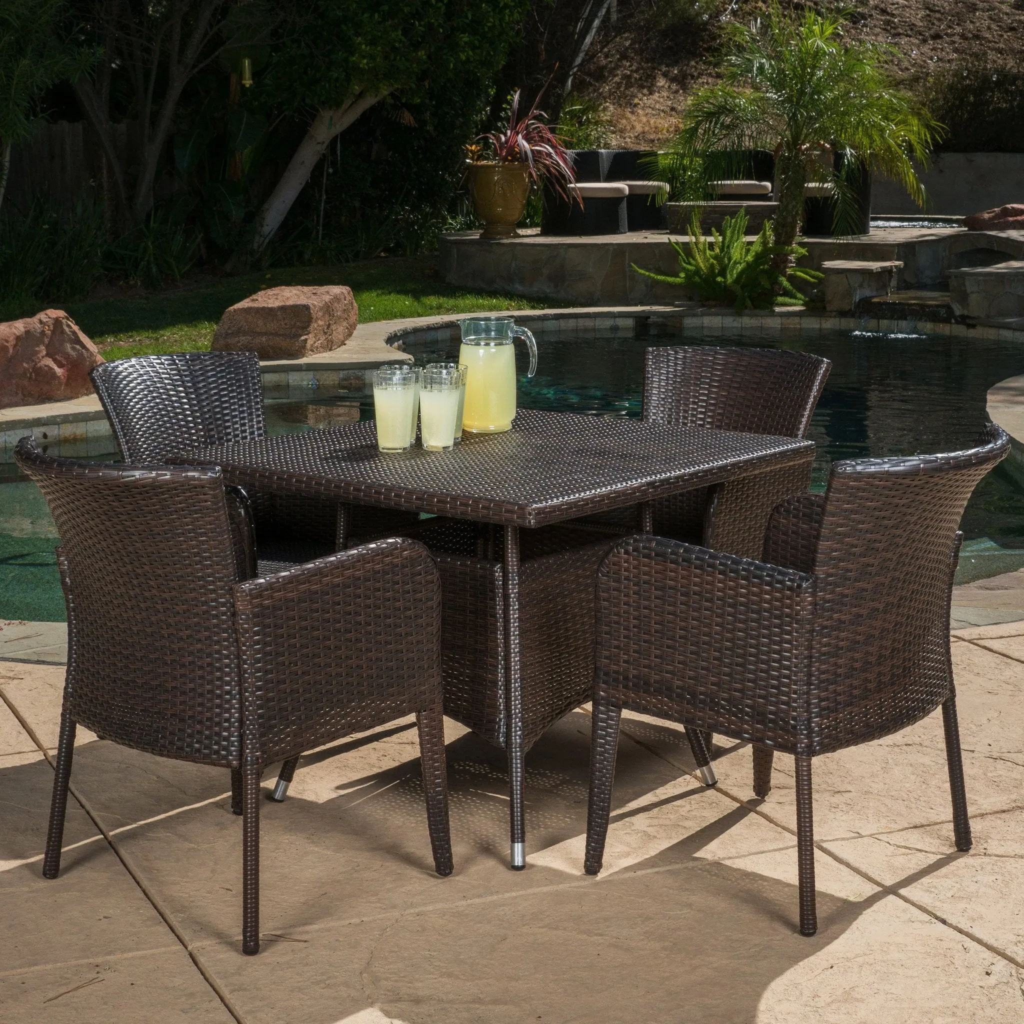 Outdoor 5-piece Brown Wicker Dining Set - NH112692 patio chairs, outdoor seating