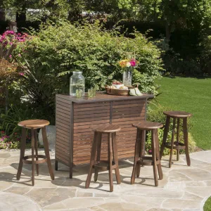 Outdoor 5 Piece Dark Brown Finished Acacia Wood Bar Set - NH920103 patio chairs, outdoor seating