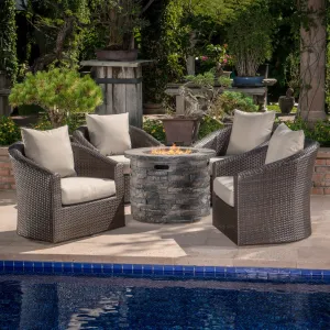 Outdoor 5 Piece Fire Pit Wicker Swivel Club Chair Chat Set - NH635203 patio chairs, outdoor seating