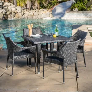 Outdoor 5-Piece Gray Wicker Dining Set with Stacking Chairs - NH196692 patio chairs, outdoor seating