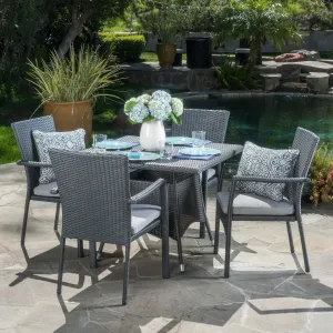 Outdoor 5 Piece Grey Wicker Dining Set with Cushions - NH202003 patio chairs, outdoor seating