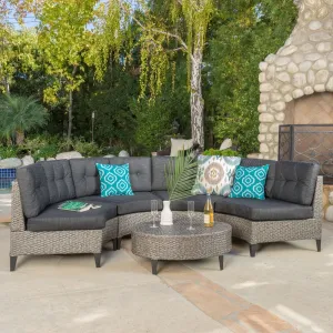 Outdoor 5 Piece Mixed Black Wicker Sofa Set with Dark Grey Water Resistant Fabric Cushions - NH416992 patio chairs, outdoor seating