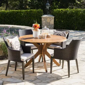 Outdoor 5 Piece Multi-brown Wicker Round Dining Set - NH474203 patio chairs, outdoor seating