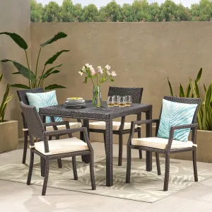 Outdoor 5 Piece Multibrown Wicker Rectangular Dining Set - NH242003 patio chairs, outdoor seating