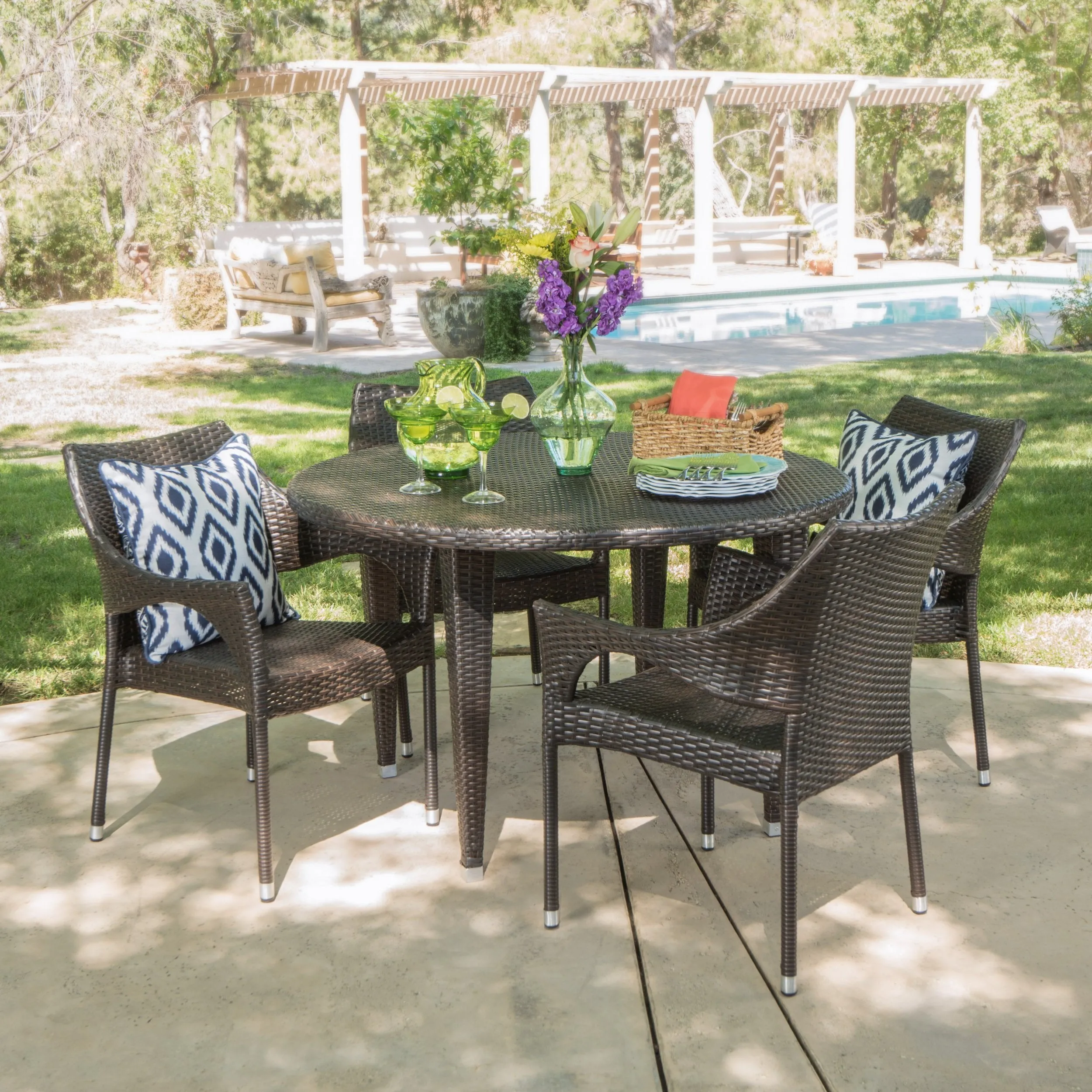 Outdoor 5 Piece Wicker Circular Dining Set - NH541103 patio chairs, outdoor seating