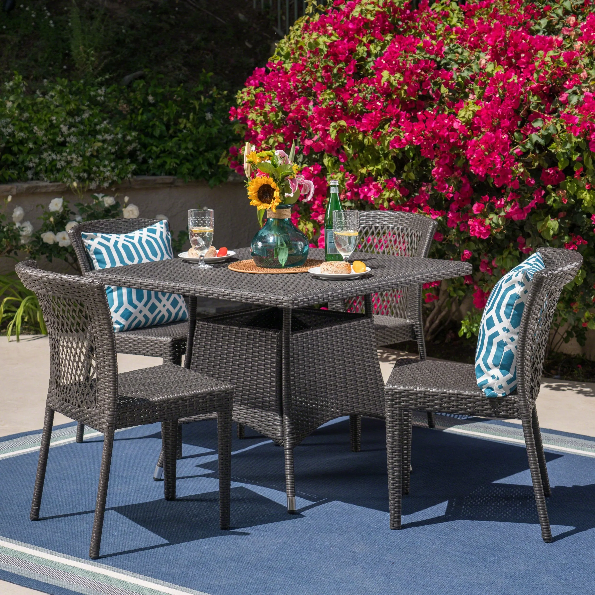 Outdoor 5 Piece Wicker Dining Set, Grey - NH705403 patio chairs, outdoor seating