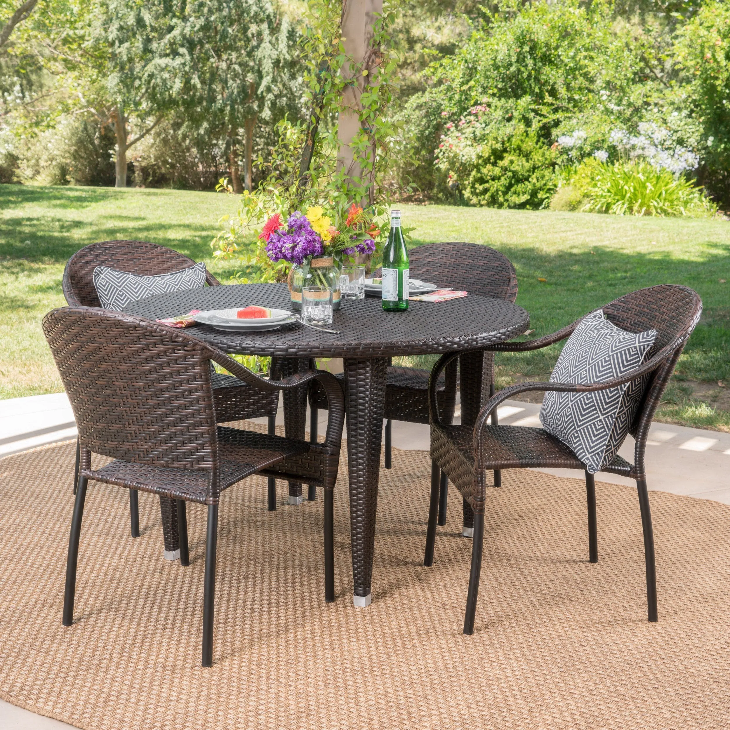 Outdoor 5 Piece Wicker Dining Set - NH141103 patio chairs, outdoor seating