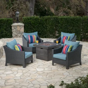 Outdoor 5 Piece Wicker Water Resistant Cushion Chat Set with Fire Pit - NH053303 patio chairs, outdoor seating