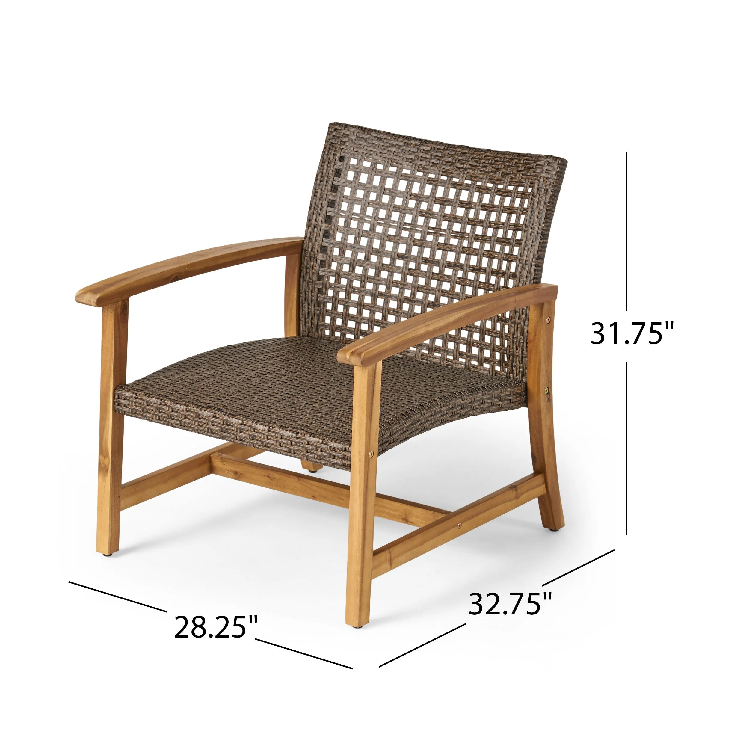 Outdoor 5 Piece Wood and Wicker Club Chairs and Fire Pit Set - NH841803