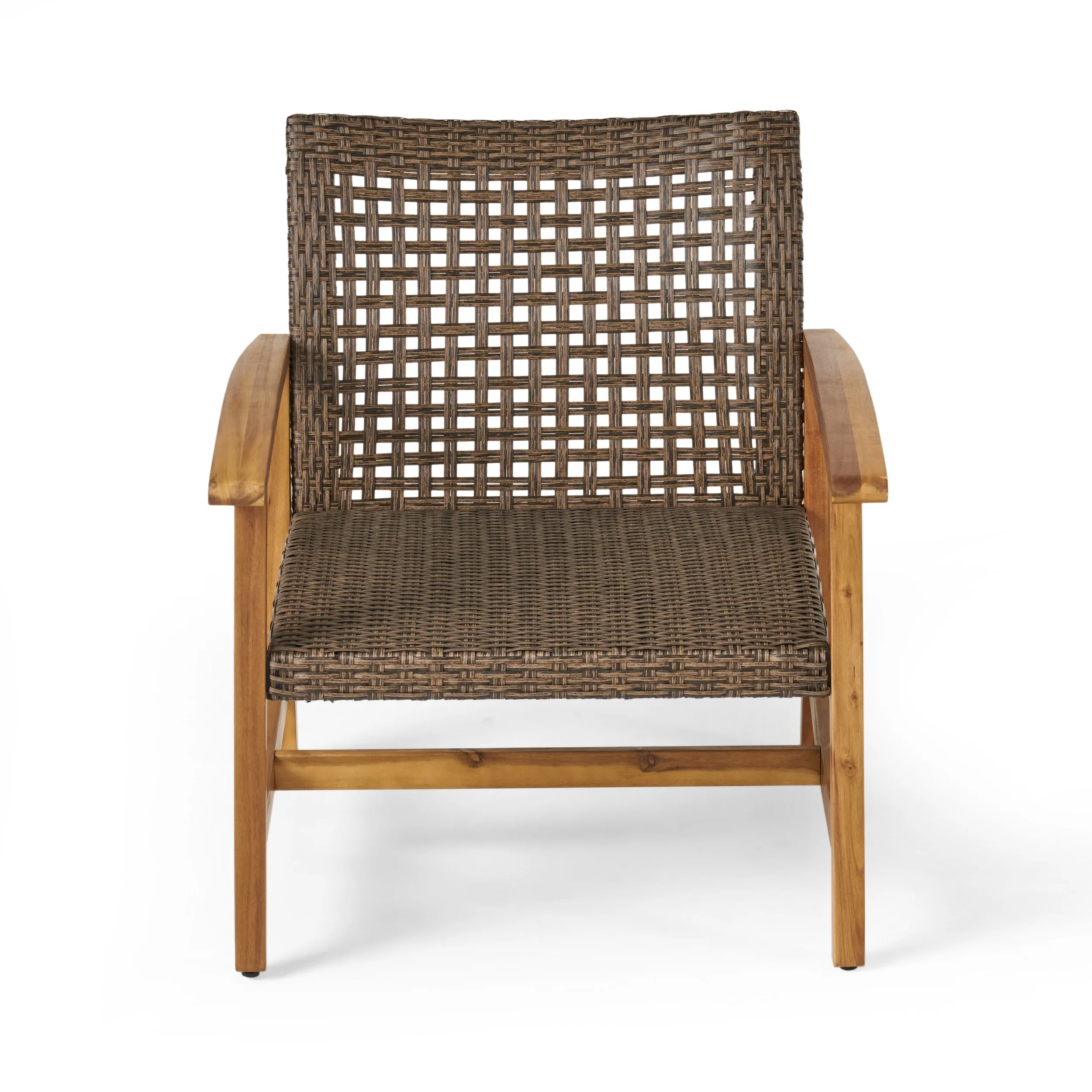 Outdoor 5 Piece Wood and Wicker Club Chairs and Fire Pit Set - NH841803