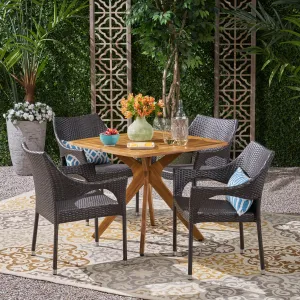 Outdoor 5 Piece Wood and Wicker Dining Set - NH091503 patio chairs, outdoor seating