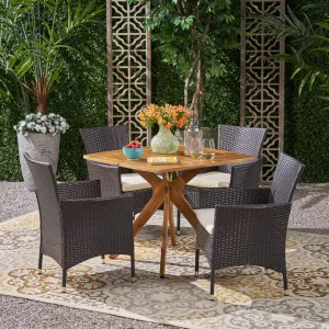 Outdoor 5 Piece Wood and Wicker Dining Set - NH291503 patio chairs, outdoor seating