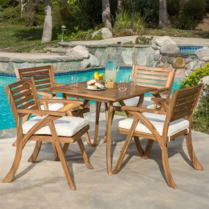 Outdoor 5-piece Wood Dining Set with Cushions - NH026692 patio chairs, outdoor seating