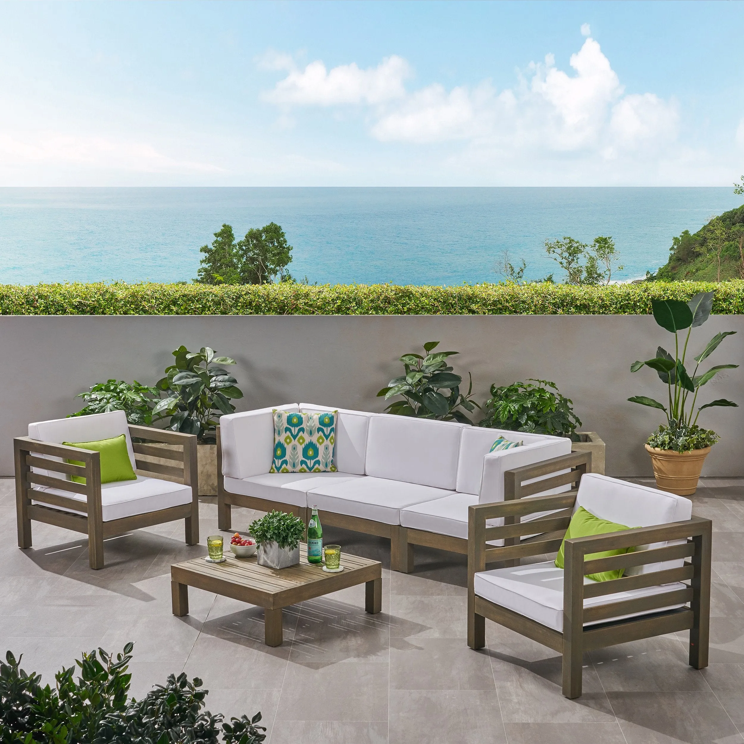 Outdoor 5 Seater Acacia Wood Sofa Chat Set - NH954803