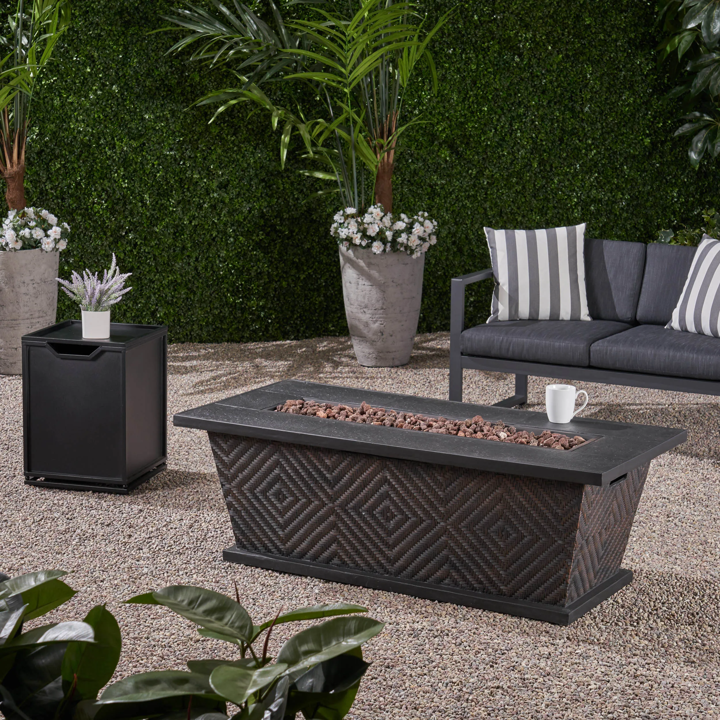 Outdoor 56" Rectangular Light Weight Concrete Fire Pit - 50000 Btu - NH038703 patio chairs, outdoor seating