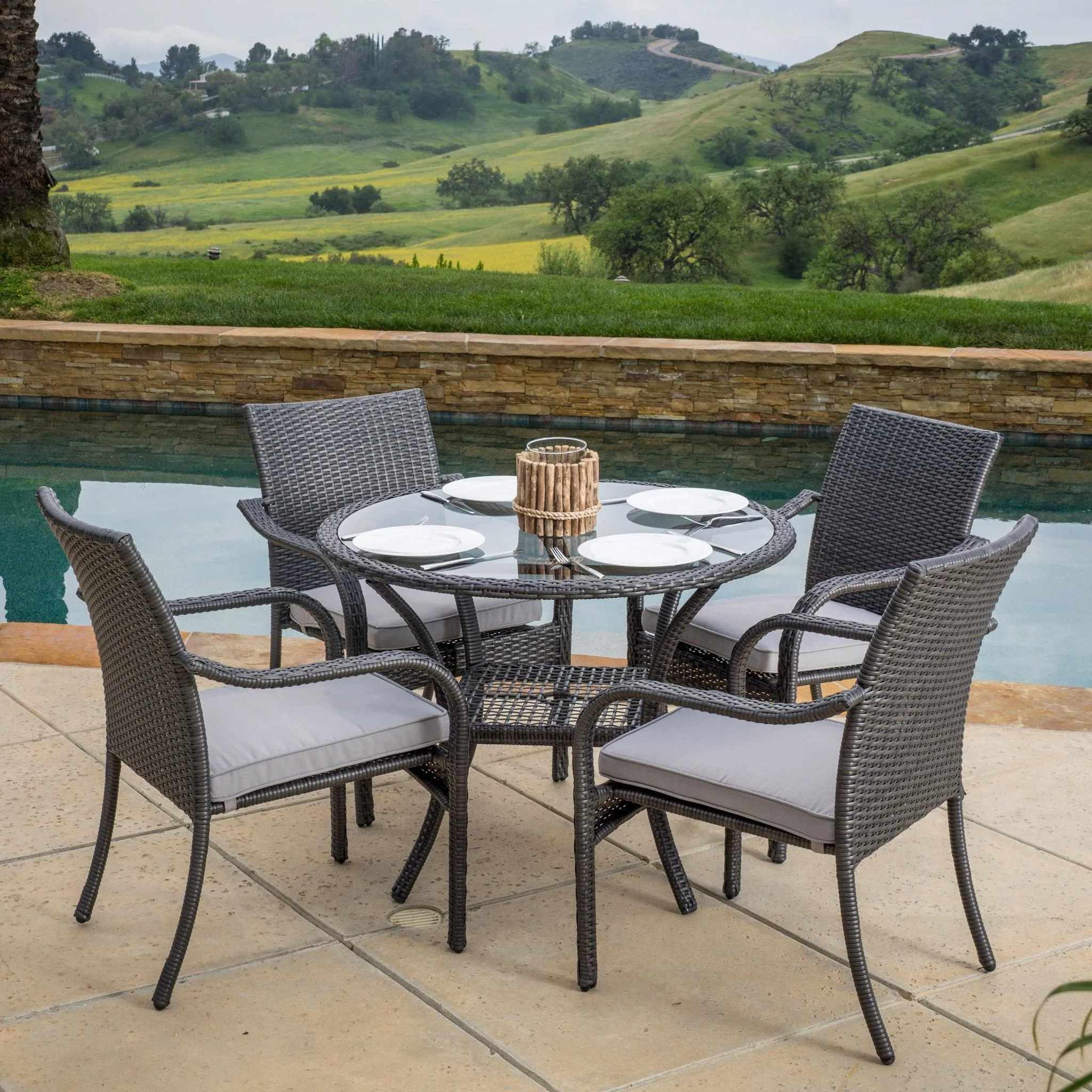Outdoor 5pc Grey Wicker Dining Set - NH166592 patio chairs, outdoor seating