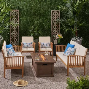 Outdoor 6 Piece Acacia Wood Sofa Conversational Set with Fire Pit - NH402803 patio chairs, outdoor seating